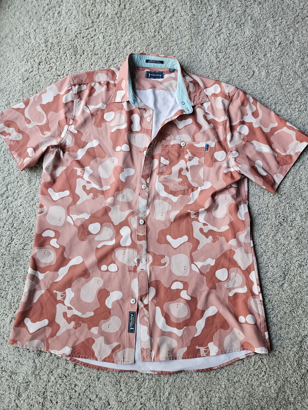 William Murray Golf Coral & Light Pink Camo Short-Sleeve Button-Down Shirt
